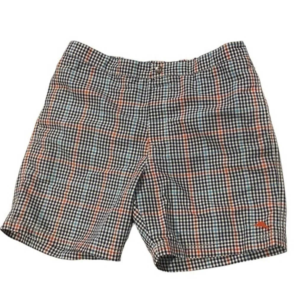 Mens Large Tommy Bahama Swim Trunks Mesh Lined Checked Board Shorts Blue